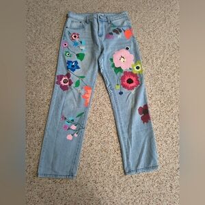 MISSLOOK Women's Straight Leg Jeans with Vibrant Floral Accents